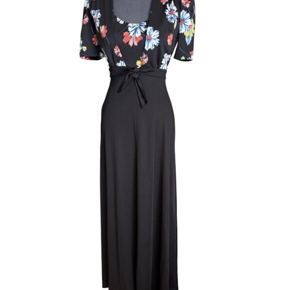 Plus Size Contempo Black Dresses 1970s Contempo Floral Print Maxi